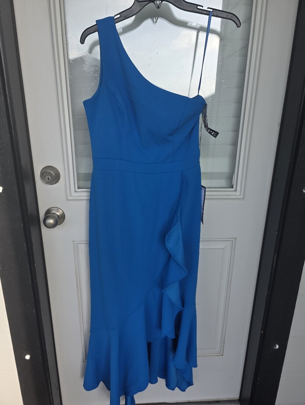 Xscape One Shoulder Ruffle Hem Midi Dress Blue Formal Cocktail Dress Size 6 $239 - Picture 3 of 10